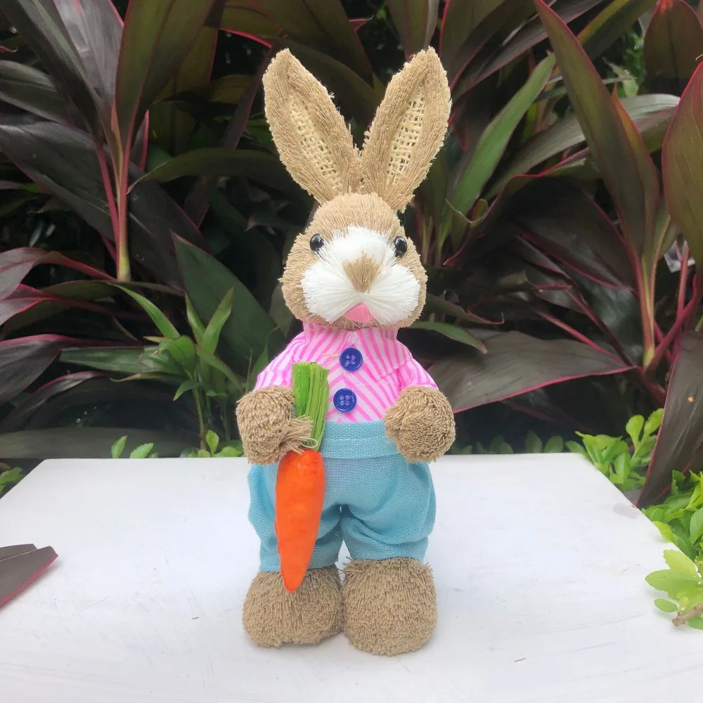Cute High-25cm Straw Rabbits Handmade Hand Weave Garden Statues DIY Photography Props Bunny Decoration Wedding Ornament garden art decor animal sculpture decorations