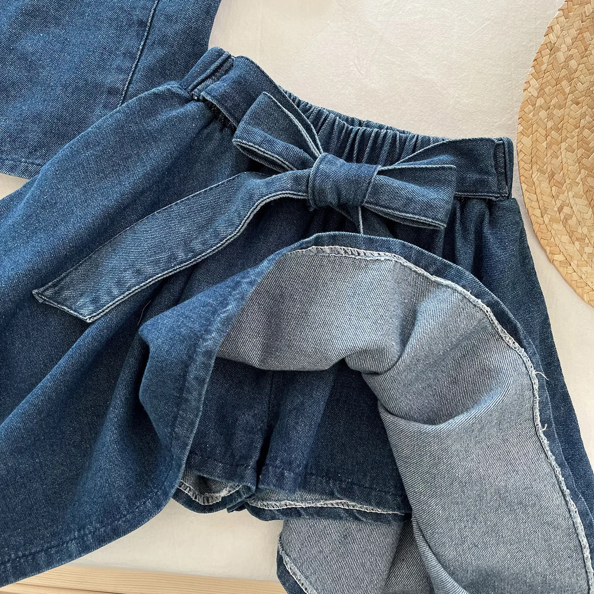 Girls' Clothing Set 2025 Summer New Sleeveless Denim Vest Top, Children's Denim Short Skirt Summer Three Piece Set - 5