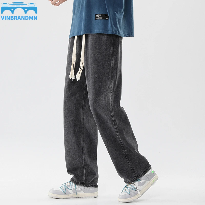 

2022 Summer Thin Men's Loose Straight Net Red Drawstring Jeans Trendy Street Style Wide-leg Pants Jogging Tooling Harem Pants