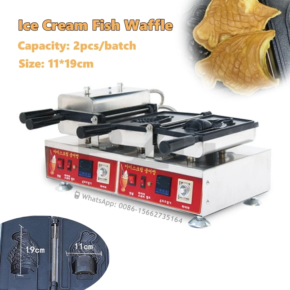 

Commercial 2 Pcs Big Open Mouth Ice Cream Fish Taiyaki Machine Digital Waffle Maker Electric Oven Ice Cream Waffle Cone Machine