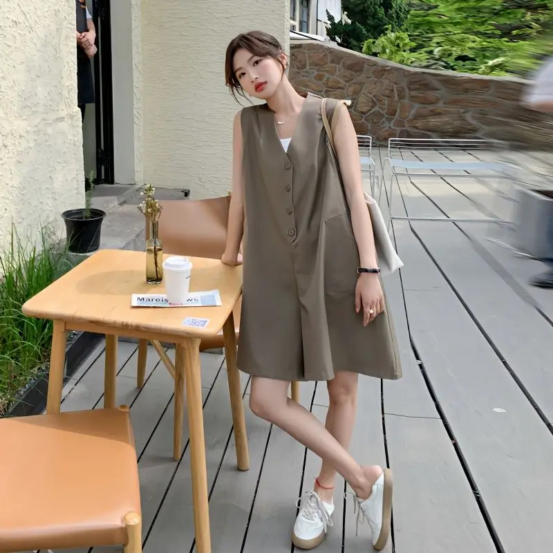 Korean Summer Sleeveless Jumpsuit Women Wide Leg Loose Ladies Jumpsuits Short Fashion Casual Woman