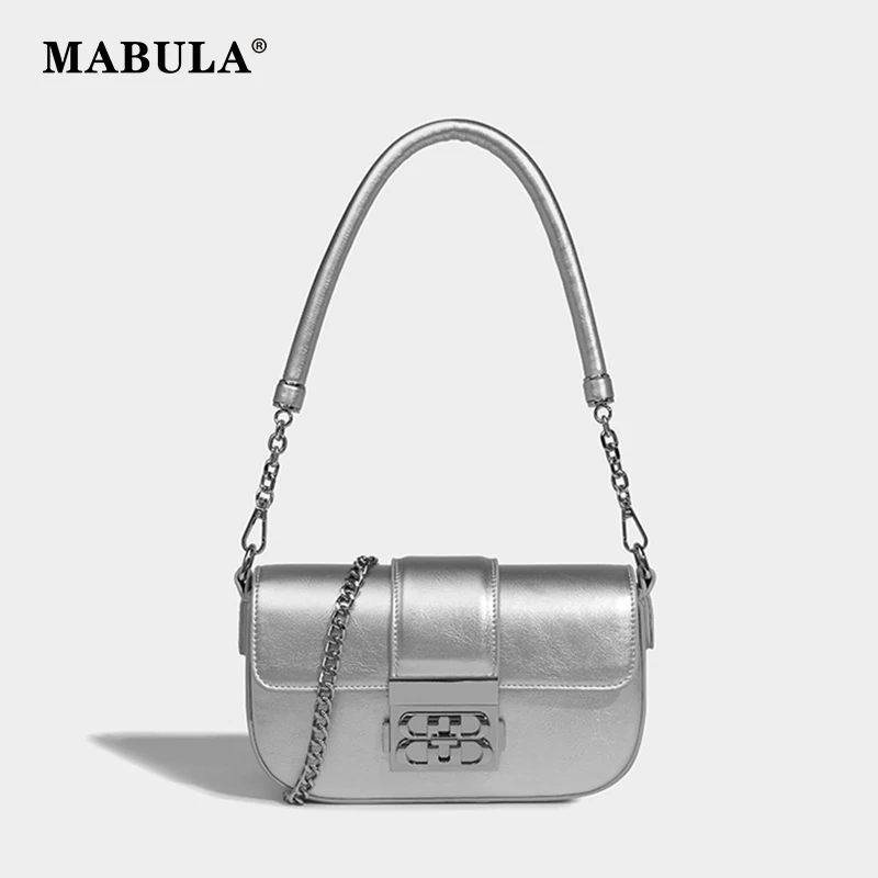 MABULA Metal Chain Leather Underarm Shoulder Bag for Women New Brand