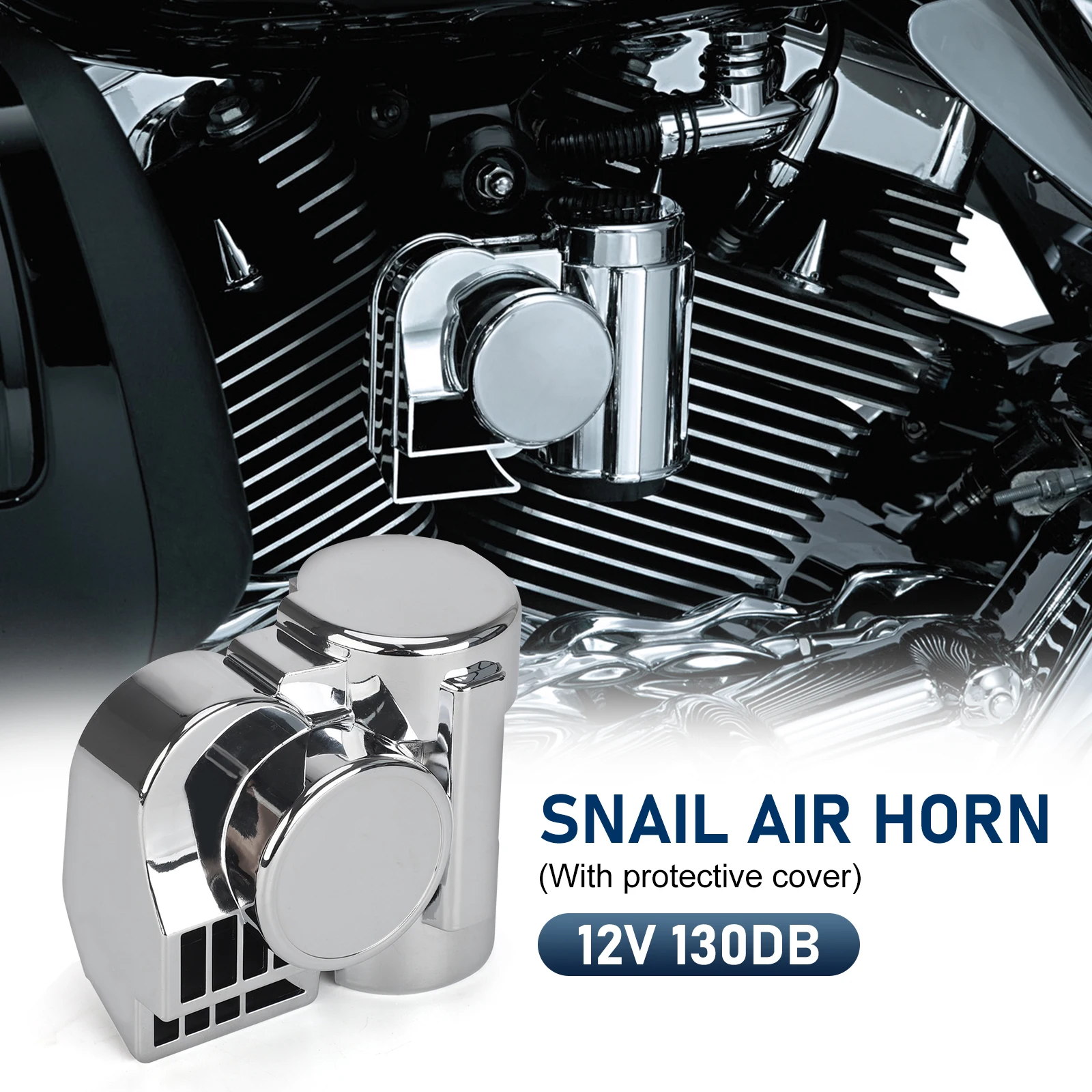 Universal 12V 150DB Horns Loud Powerful Dual-Tone Compact Electric Air Horn for Motorcycles Cars Boats ATV Chrome