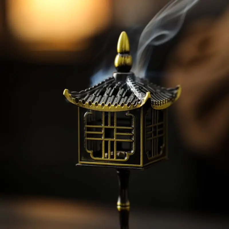 Creative High Foot Aromatherapy Furnace, Home Indoor Zen Tea Ceremony Desktop Decoration Chinese style Alloy Incense Burner, 1Pc