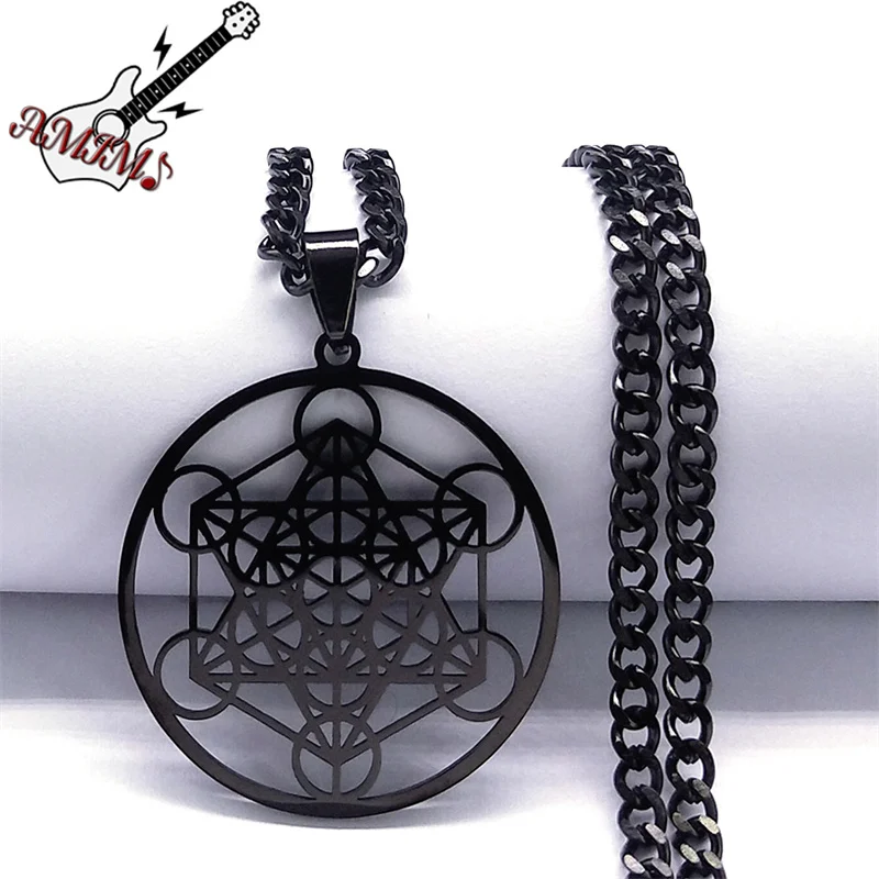 7 Chakren Blume des Lebens Metatron Würfel Halskette Edelstahl Heilige Geometrie Halskette Amulett Schmuck Collares N620S06