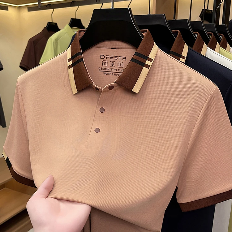 Hochwertiges Herren-Poloshirt mit kurzen Ärmeln, Sommer, luxuriös, Business-Casual, modisch, atmungsaktiv, farblich abgesetzt, mit Reverskragen. – Detail 22