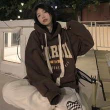 

Student Hooded Sweater for Fall/winter 2021 New Lazy BF Wind Loose Plus Velvet Thick Mid-length Coat Jacket Female
