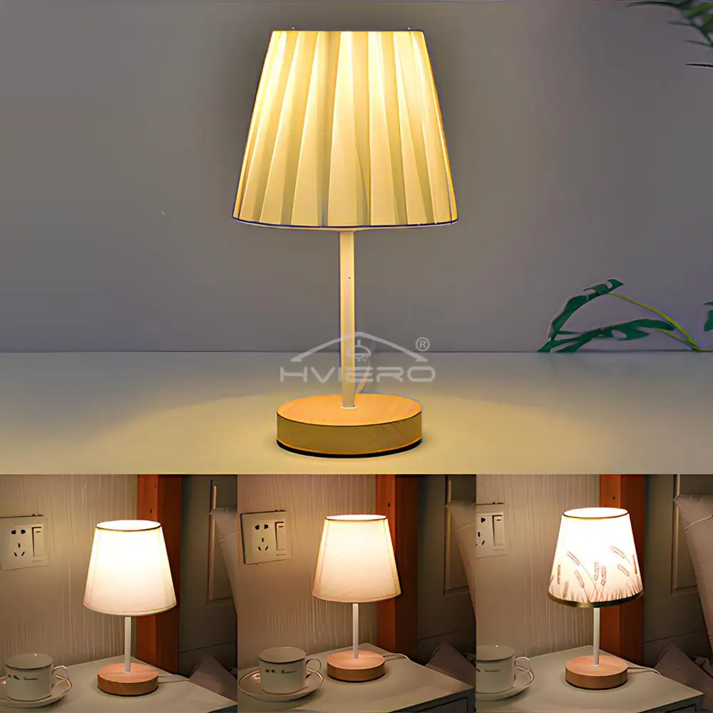 Description Picture 4 of itemSolid Wood Cloth Desk Lamps Led Decorative Bedroom Living Room Study Simple Creative Remote Control Atmosphere Small Night Light
