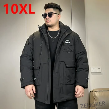 Parka invernale con cappuccio allentato di grandi dimensioni abbigliamento impermeabilizzante abbigliamento da lavoro da uomo tasca casual addensata 10xl 160 kg giacche da uomo 1
