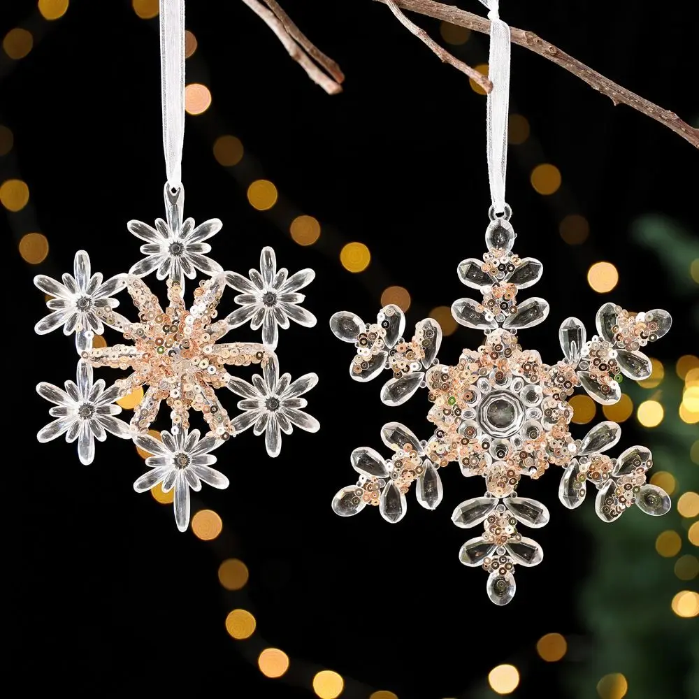 Sparkling Snowflake Ice Strip Pendants Gold Sequin Ballet Girl Xmas Tree Hanging Ornament Transparent DIY