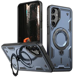 Armor Magsafe Magnetic Wireless Charging Case with Metal Ring Holder Back Cover - Galaxy A55 (5G) (RDth - Navy Blue)