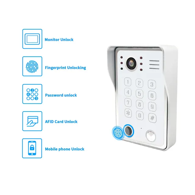 Fingerprint IC Card Password 3 in 1 Unlock Doorbell Video Intercom for Home 1080P 148° Wide View Security Protection 5
