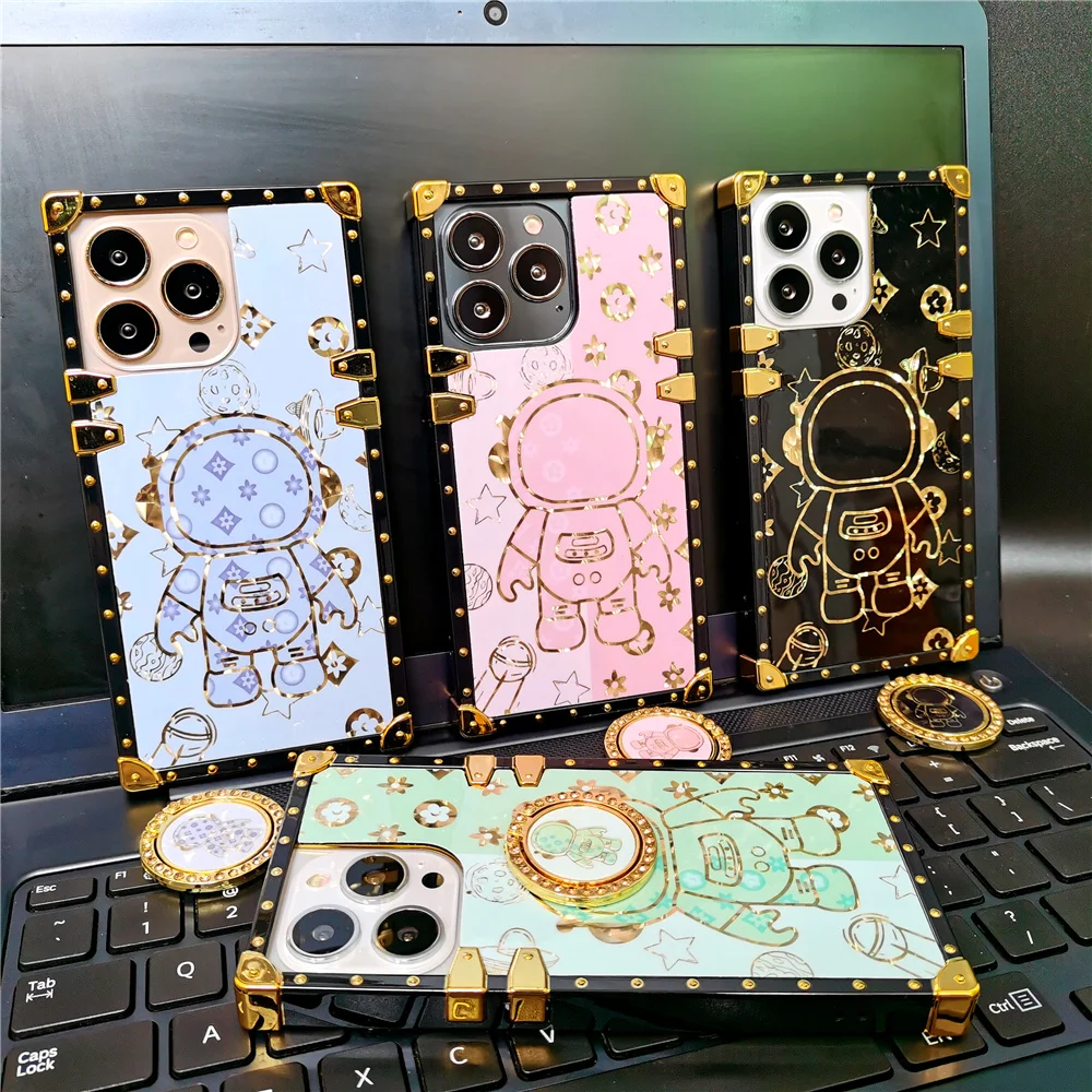 Luxury Glitter Flower Soft Square Cover Gold Astronaut Phone Case Per Motorola Moto One 5G Ace G Power G Stylus G Play 2021