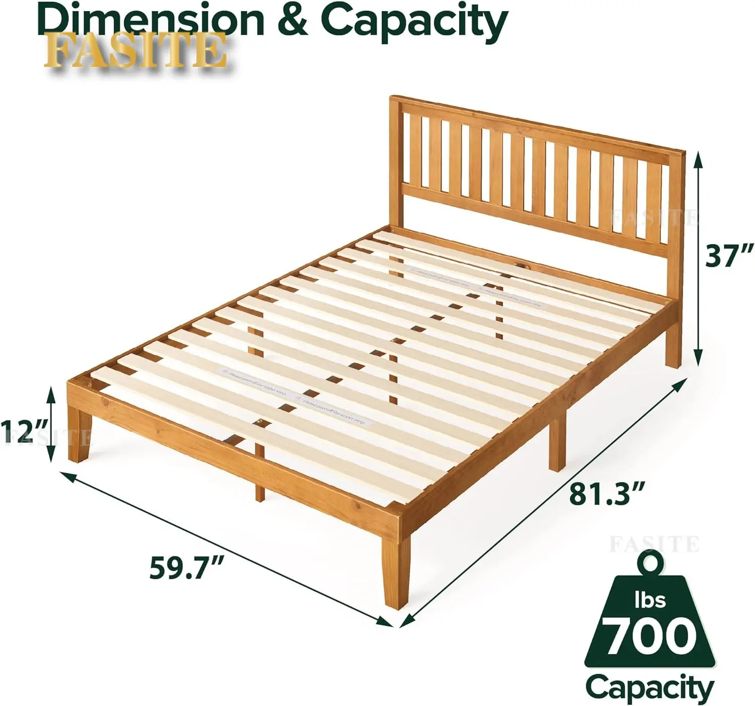 ZINUS Alexia Wood with Headboard Bed Frame with headboard / Solid Wood Foundation with Wood Slat Support / No Box Spring