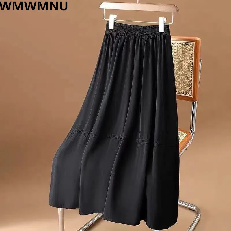 

High Waist Straight Women Mid-Length Skirt Oversize Summer Causal Pleated A-LINE Skirts Korean Fashion Elegant Loose Faldas New