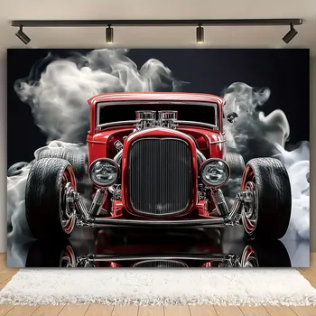 Tapisserie rétro Hot Rod Power: tissu de fond de décoration de mur de ThrillWall automobile Vintage, décoration de maison de chambre à coucher 1