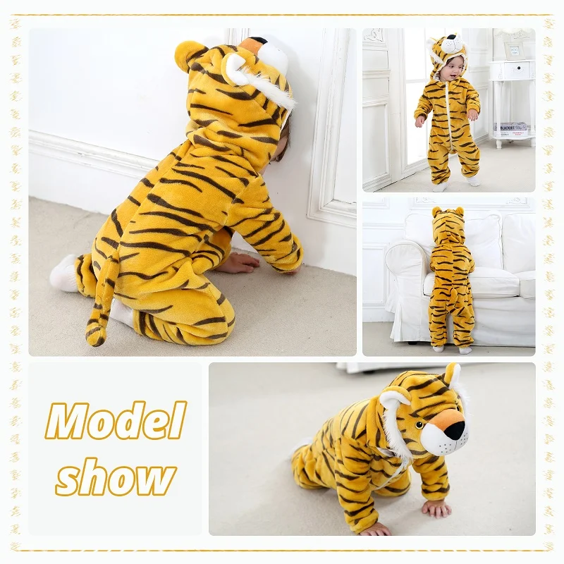 MICHLEY Halloween Tiger Winter Baby Rompers Clothes Costume Hooded