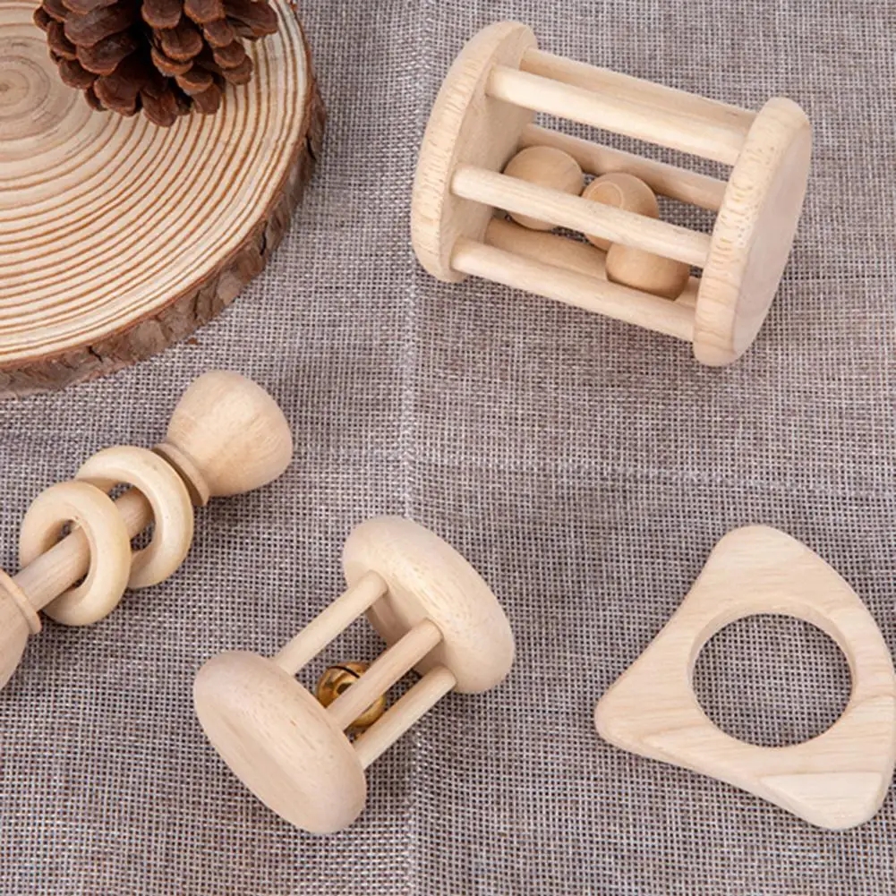 

4Pcs/Set Durable Baby Bed Bell Rattle Sensory Toys Teether Toys Smooth Edge Sensory Training