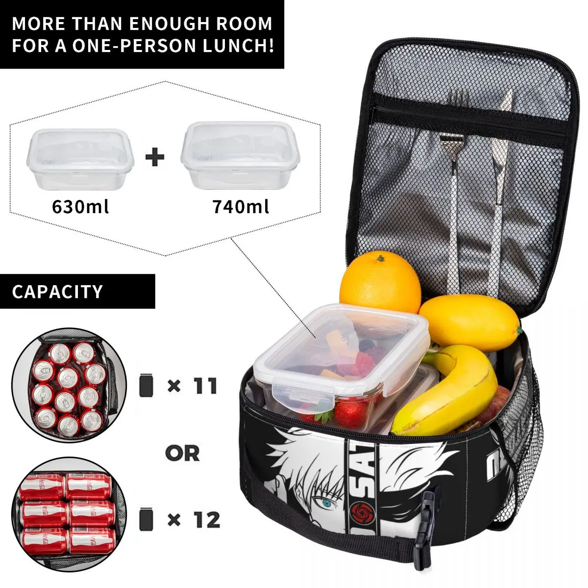 Gojo Satoru JJK Insulated Lunch Bag Cooler Bag Reusable Anime High Capacity Tote Lunch Box Girl Boy Beach Picnic 5