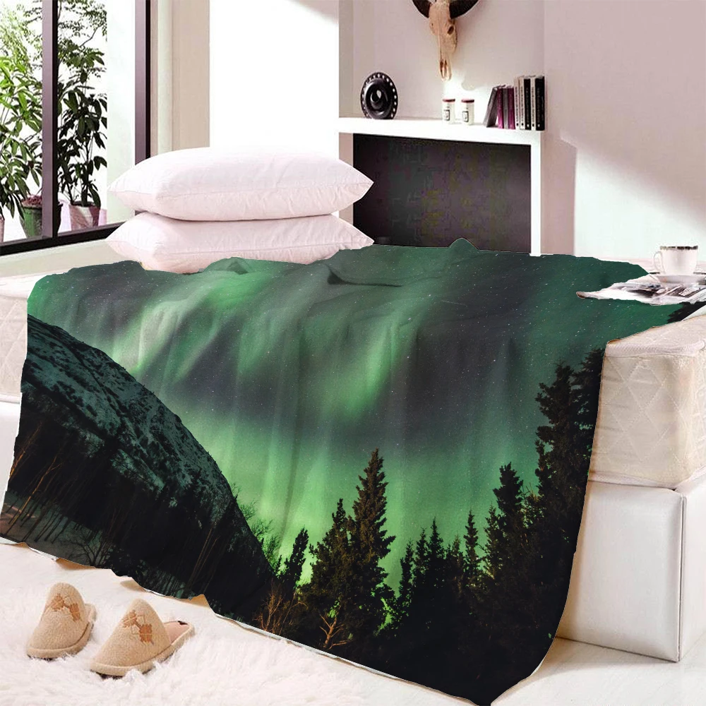 

Aurora Borealis Coral Fleece Blanket Winter Sheet Bedspread Sofa Bed Throw Light Thin Soft Warm Flannel Blankets Queen King Size