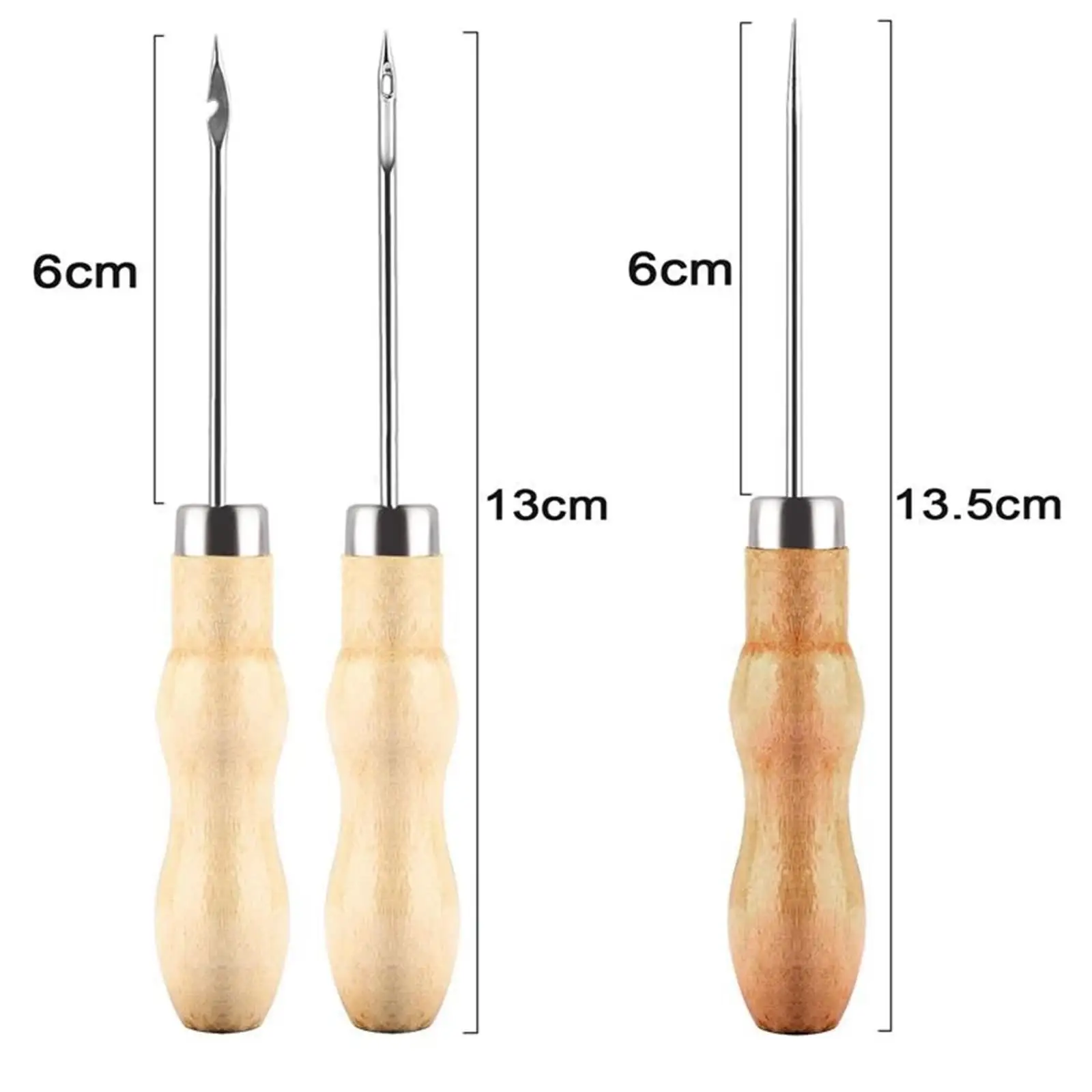 3x Sewing Awl Wooden Handle Punching Punch Hole Sewing Tools Tool Kit Needle for Candle Making Canvas DIY Handmade Tool