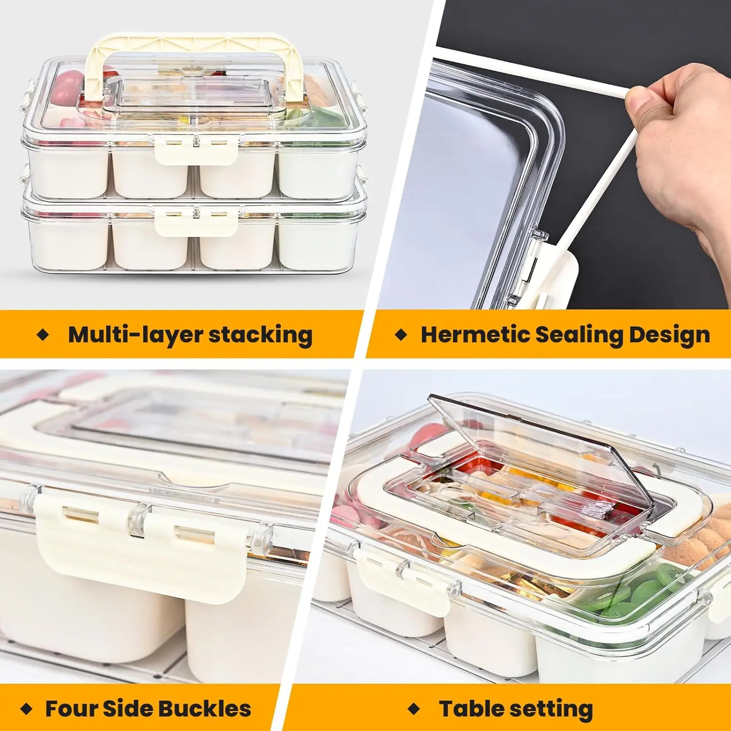 Portable Snackle Box Container  Divided Serving Tray with Lid and Handle Clear Snack Box Organizer for Fruits Candy, Snacks 3
