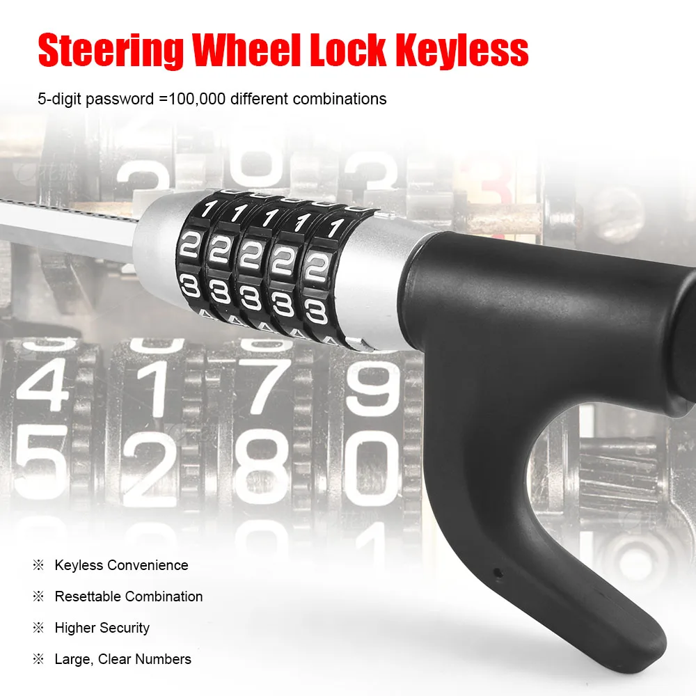 Car Steering Wheel Lock With 5 Digit Password Anti Thef Lock Automobile Safety Accessories For Sedan Suv Truck Most Car Can Use