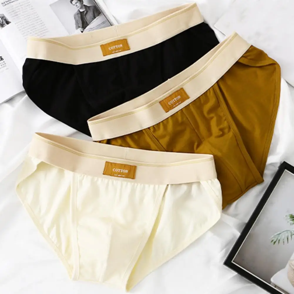 

Men Soft Underpants Men's Soft Breathable Moisture-wicking Cotton Briefs Mid Waist Solid Color Underwear with Quick-drying