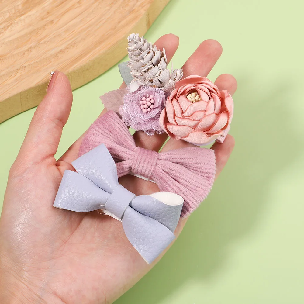 1 Pcs Chiffon Floral Bowtie Hair Bow Hair Clip-Pink; Blue Pink