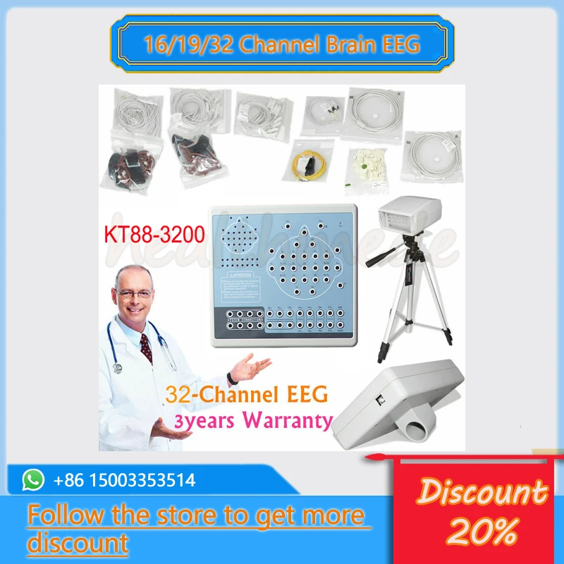 KT88-3200 Digital 32 Channel EEG Machine Brain electric Activity Mapping System PC Software Analyzer Patient Monitor +2 Tripods