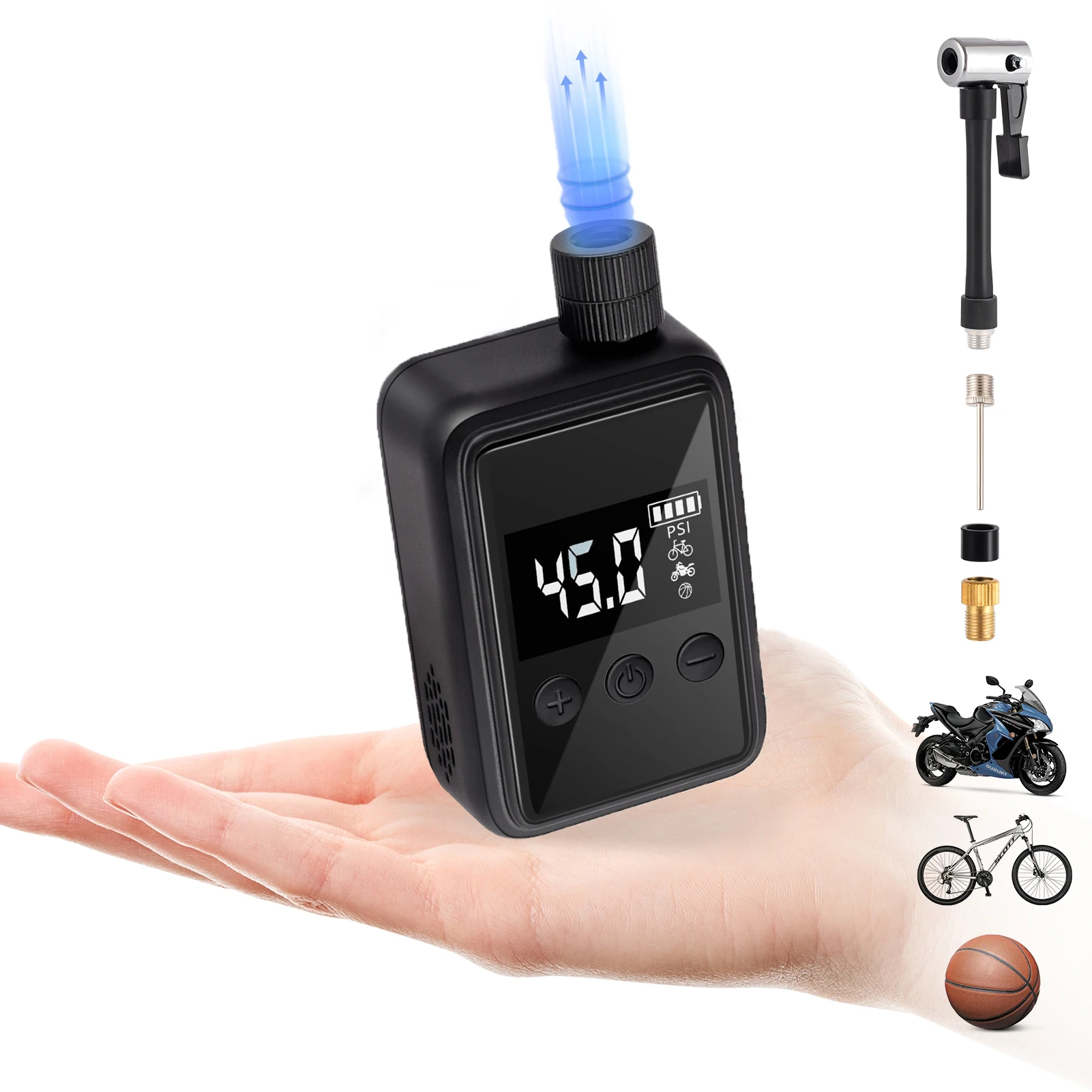 

Mini Bike Pump Electric Portable Bicycle Pump, 120 PSI Tire Pump with Digital PSI Pressure Gauge, Tire Inflator Bike Air Pump