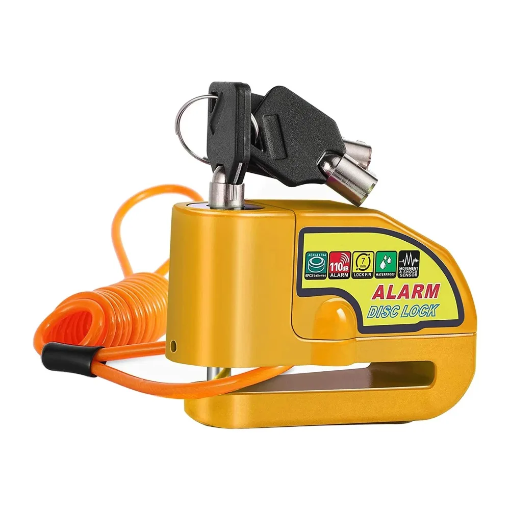 Disc Brake Motorcycle Alarm Lock Anti-Theft Heavy Duty Safety Cable 2 Keys Waterproof