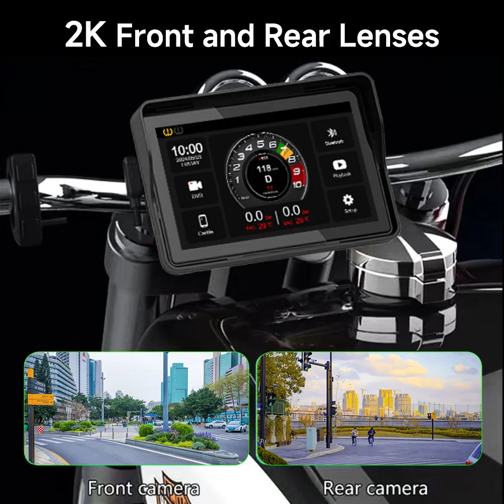 JIUYIN 2K 5 inch Recorder Motorcycle Multimedia GPS Navigation Wireless CarPlay Android Auto IP67 Waterproof Screen Bluetooth