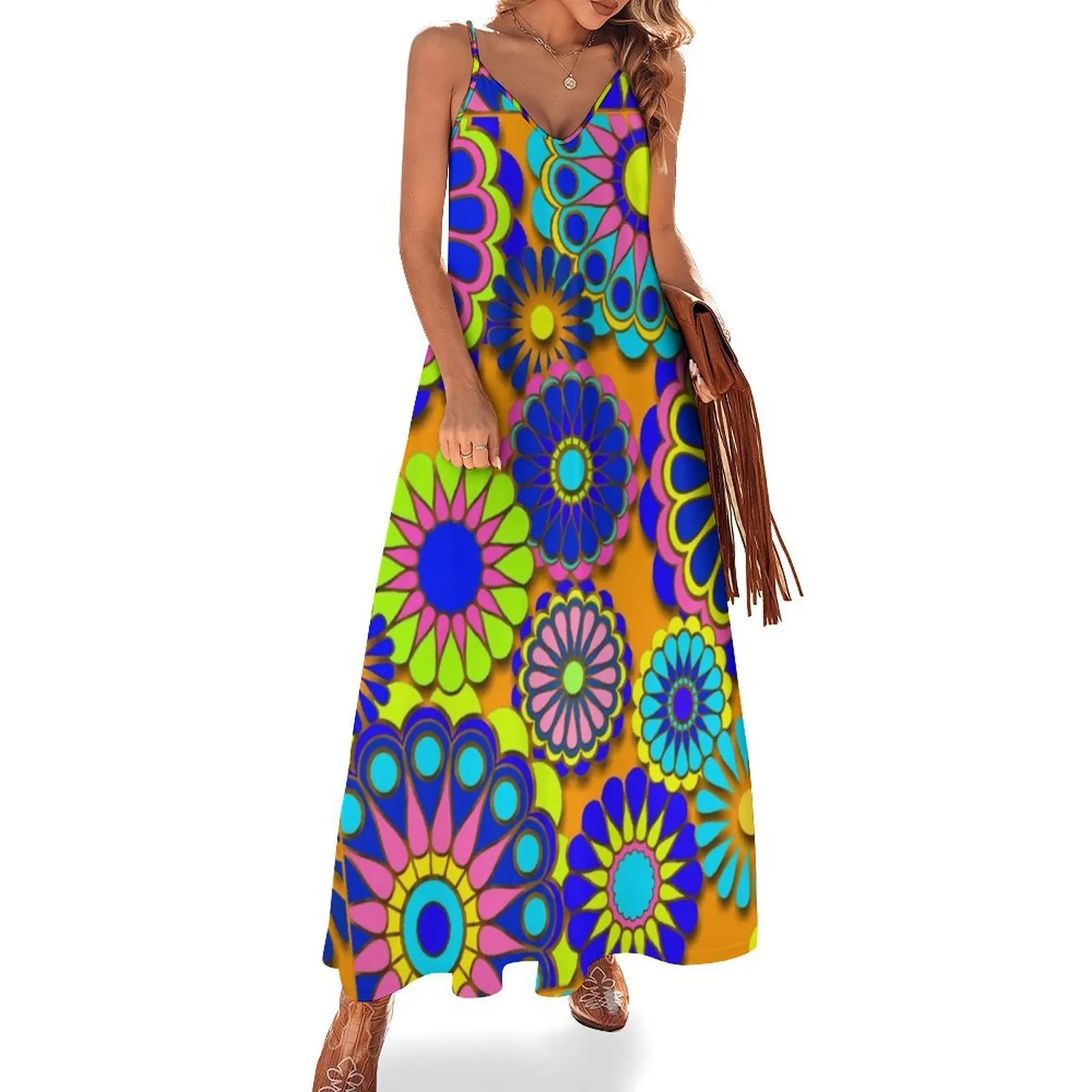 

Flower Power Retro Style Hippy Flowers Sleeveless Dress women's luxury party dress cocktail dresses dresses ladies 2024 summer