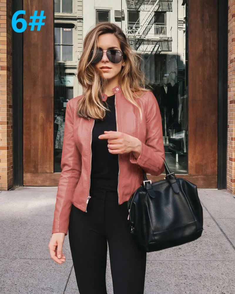 Women Bike  Coat  PU Leather Outwear Zipper Outfit Spring Autumn WomeFashion Short  Thin Female Jacket  2023 Jackets for Women