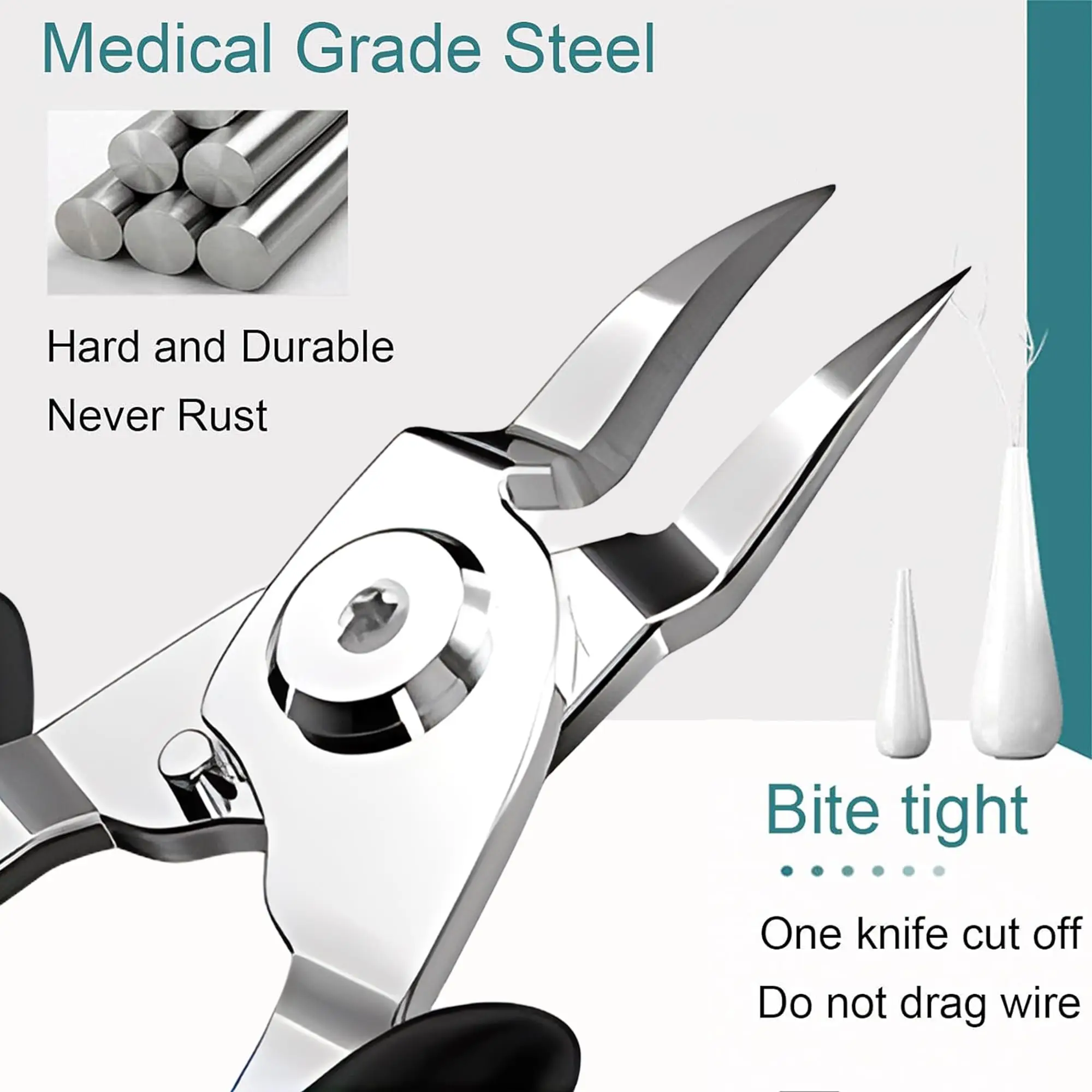 Stainless Steel Toenail Clippers for Thick & Ingrown Nails - Concave Edge Curved Blade, 30° Sharp Precision Trimming