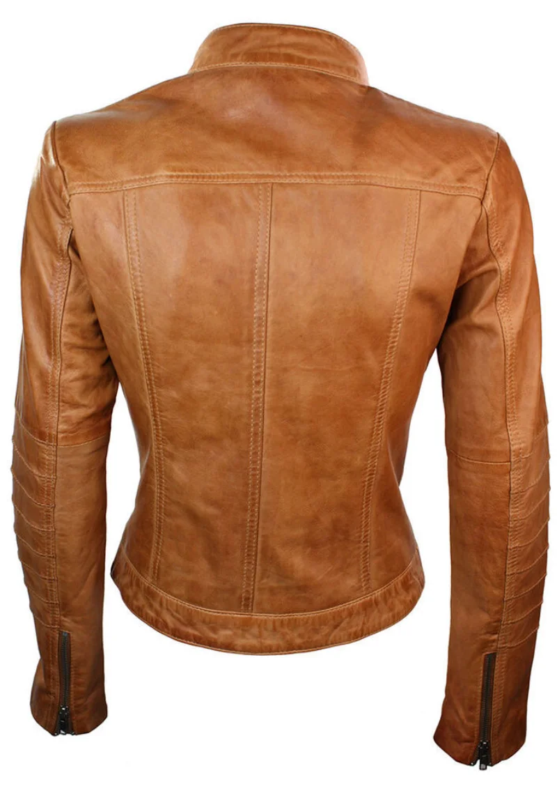 Women Genuine Lambskin Leather Jacket Slim Fit Biker Motorcycle Coat