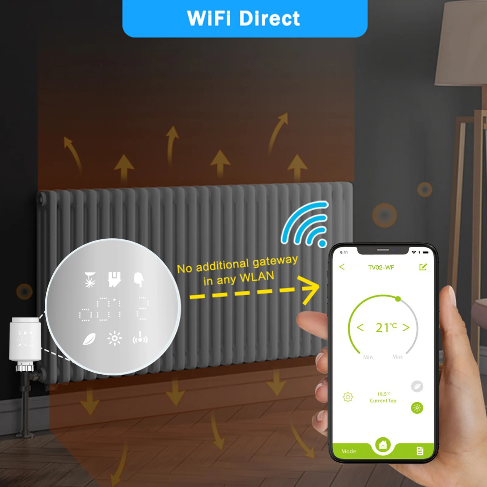 Qiumi Smart Wifi Thermostatic Radiator Valves Wifi Direct No gateway required Work with Alexa Googlehome