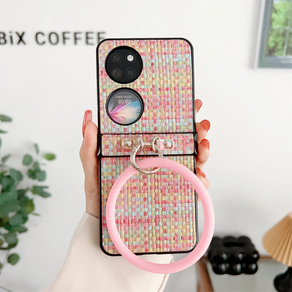 Luxury Fashion Design Hand Loop Hinge Case for Huawei P50 Pocket/S Woven Pattern Shockproof Folding Protective Cover Funda