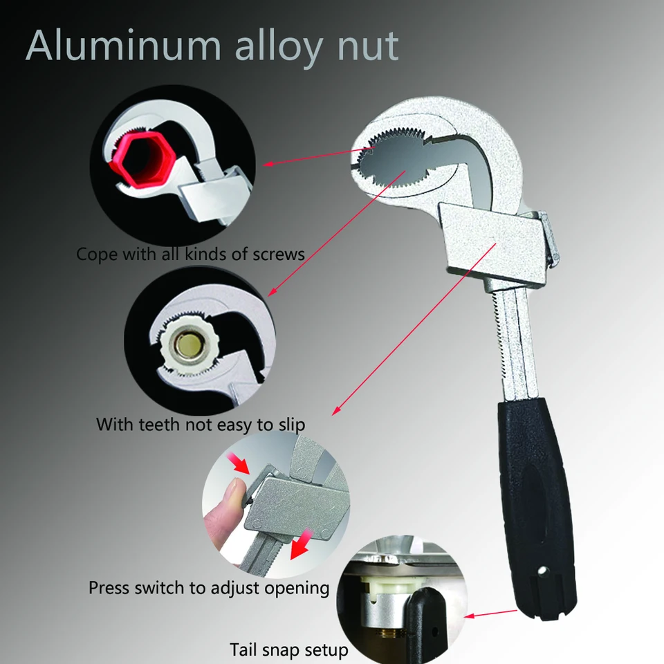 Adjustable Double-Ended Wrench - Aluminum Alloy Plumbing Tool For Bathroom & Kitchen Repairs