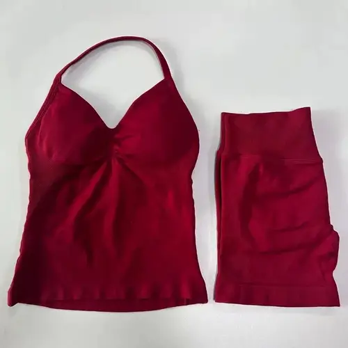 Sexy Halter Neck Beautiful Back High Waist Peach Sports Bras Shorts Suit Pilates Gathering Yoga Vest Training Fitness Bra Sets - Image 6