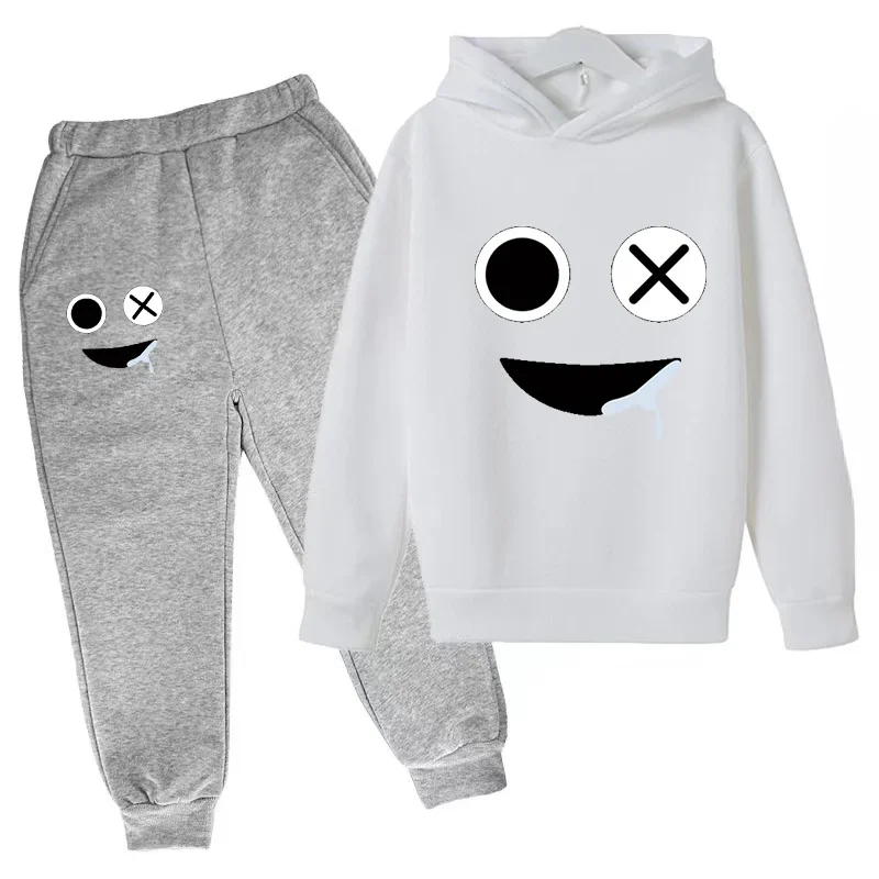 Sudadera con capucha y pantalón con estampado de cara sonriente para niños, traje de 2 piezas, ropa de moda para niños y niñas, sudadera, conjunto deportivo para bebés y adolescentes