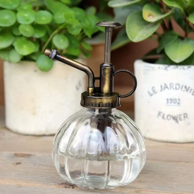 1 PC Glass Watering Can Pot Vintage Plant Mister Pressure Sprayer Retro Pumpkin Spray Bottle imitation bronze Sprinkler 6