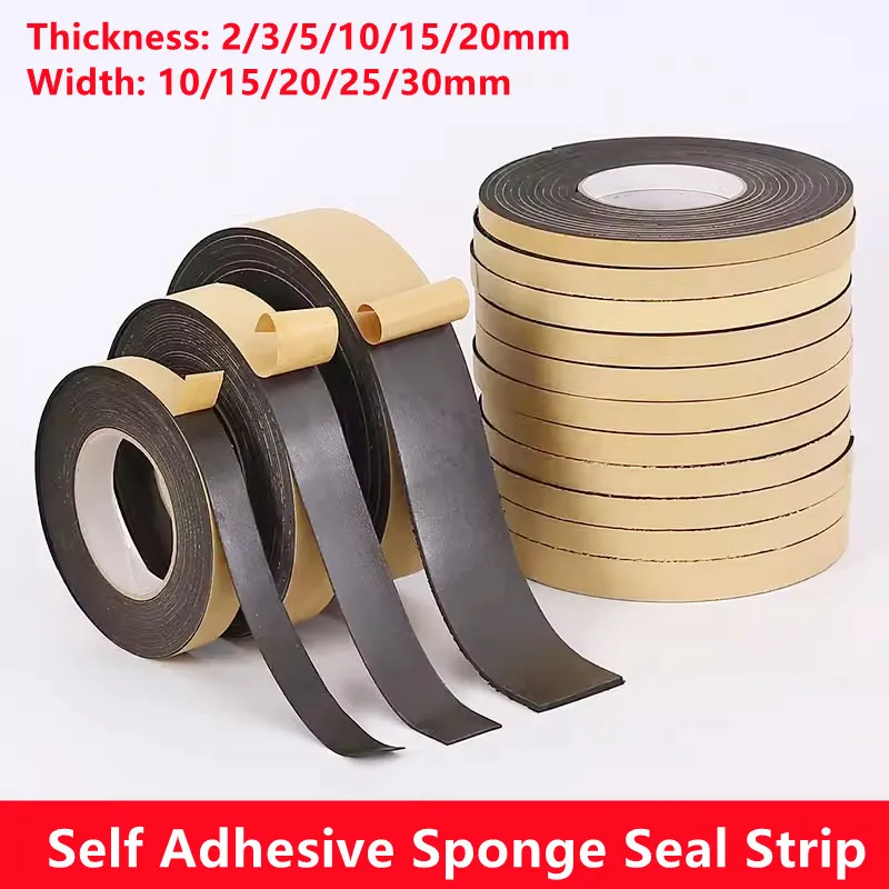 Self Adhesive Sponge Seal Strip Thicken EPDM Rubber Single Sided Adhesive Soundproof Foam Anti-collision Seal Gasket Door Seal Strip Sealing Strip Tape Window Seal Strip Sealing Tape Rubber Seal Strip Sealing Strip