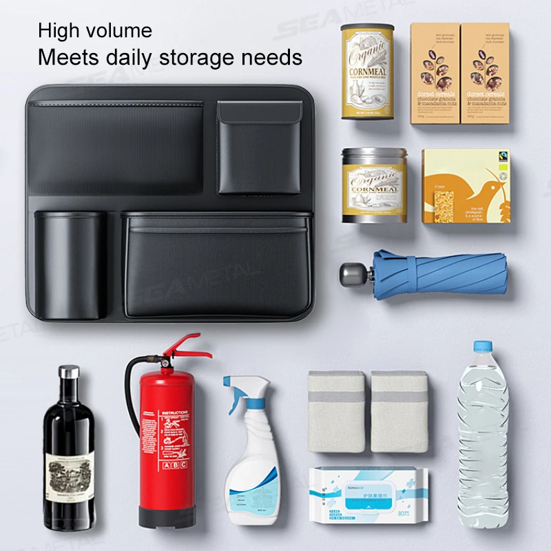Black Leather Car Trunk Storage Bag Multi Pocket Seat Back Organizer