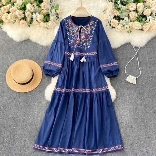 shopee bohemian dress THHONE Hawaii Casual Dress Women Indian Maxi Long Sexy Print Floral Korean Style Baju Beach Holiday Vintage Cotton Flower Summer Boho Bohemian Slim Loose Dresses for Women