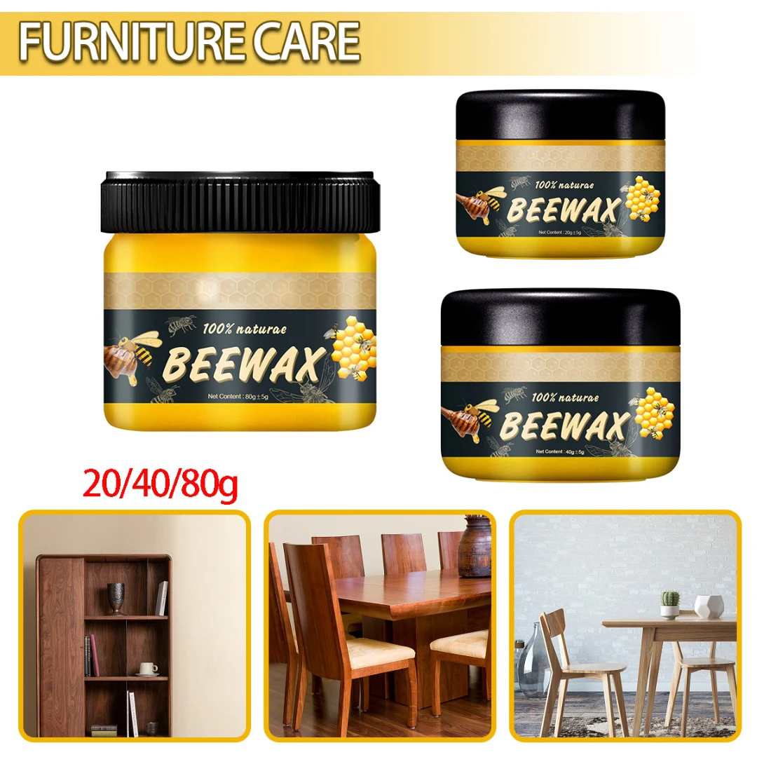 80g Wood Care Wax Solid Wood Furniture Polishing Seasoning Beeswax Polisher  Waterproof Furniture Care Maintenance Beeswax