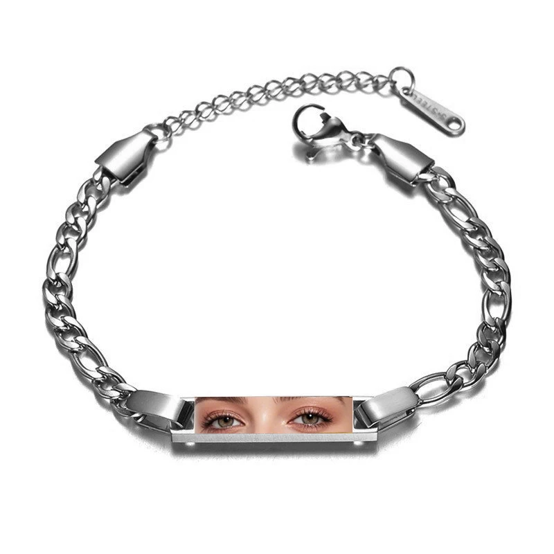 Custom Engraved Eye Photo Bracelet - Personalized Couples Jewelry Gift
