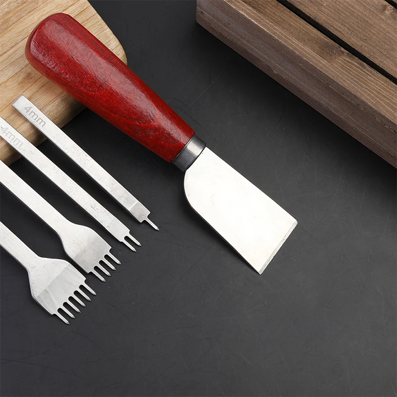 Professional Leather Tools Set With Wooden Handle Leathercraft Cutting Knife Handmade Sewing Tools Accessories Kit