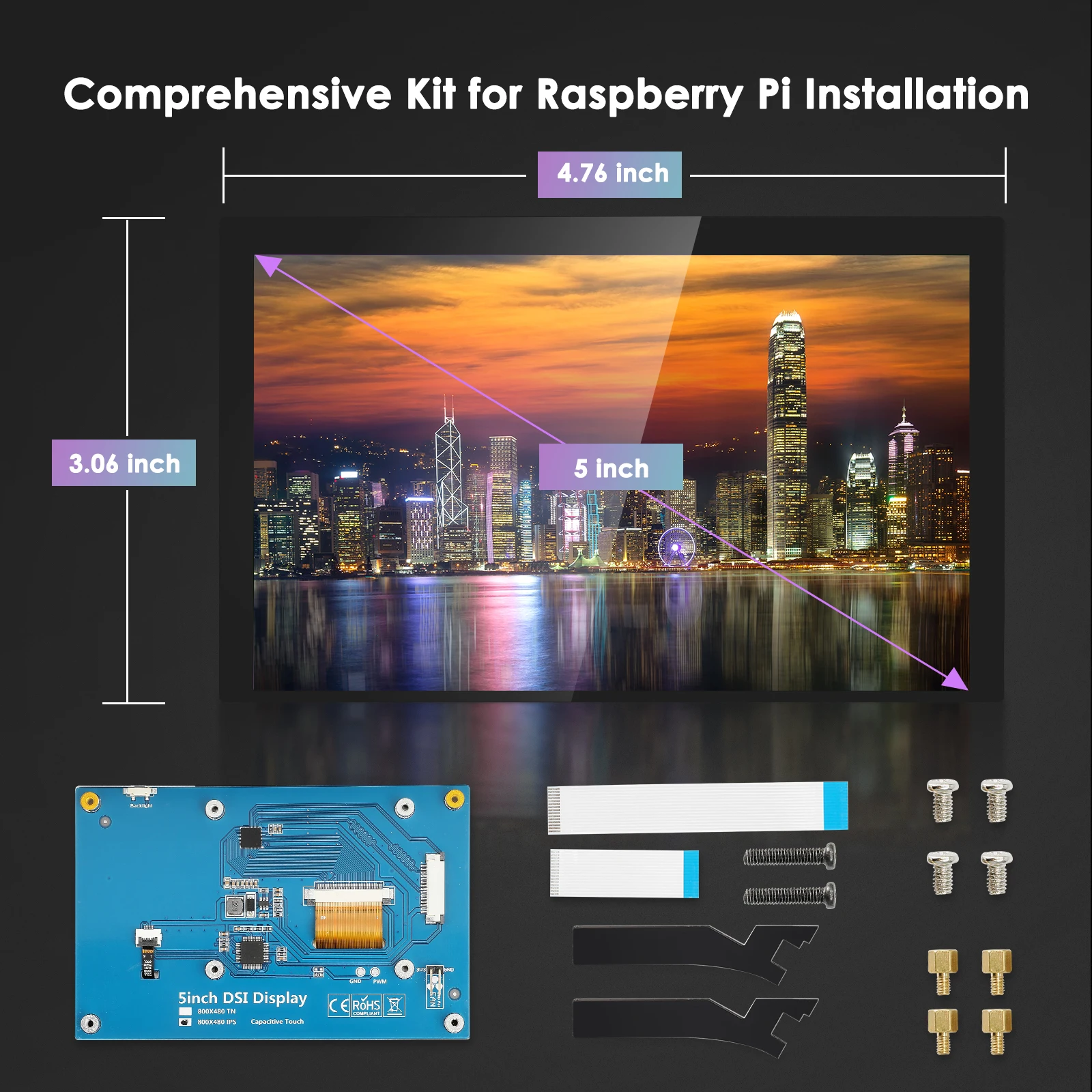 ޴ ̴  LCD ġ ũ г, IPS 800*480 Ǯ HD HDMI ̹ , PC ÷,  , 5 ġ, 5 Ʈ